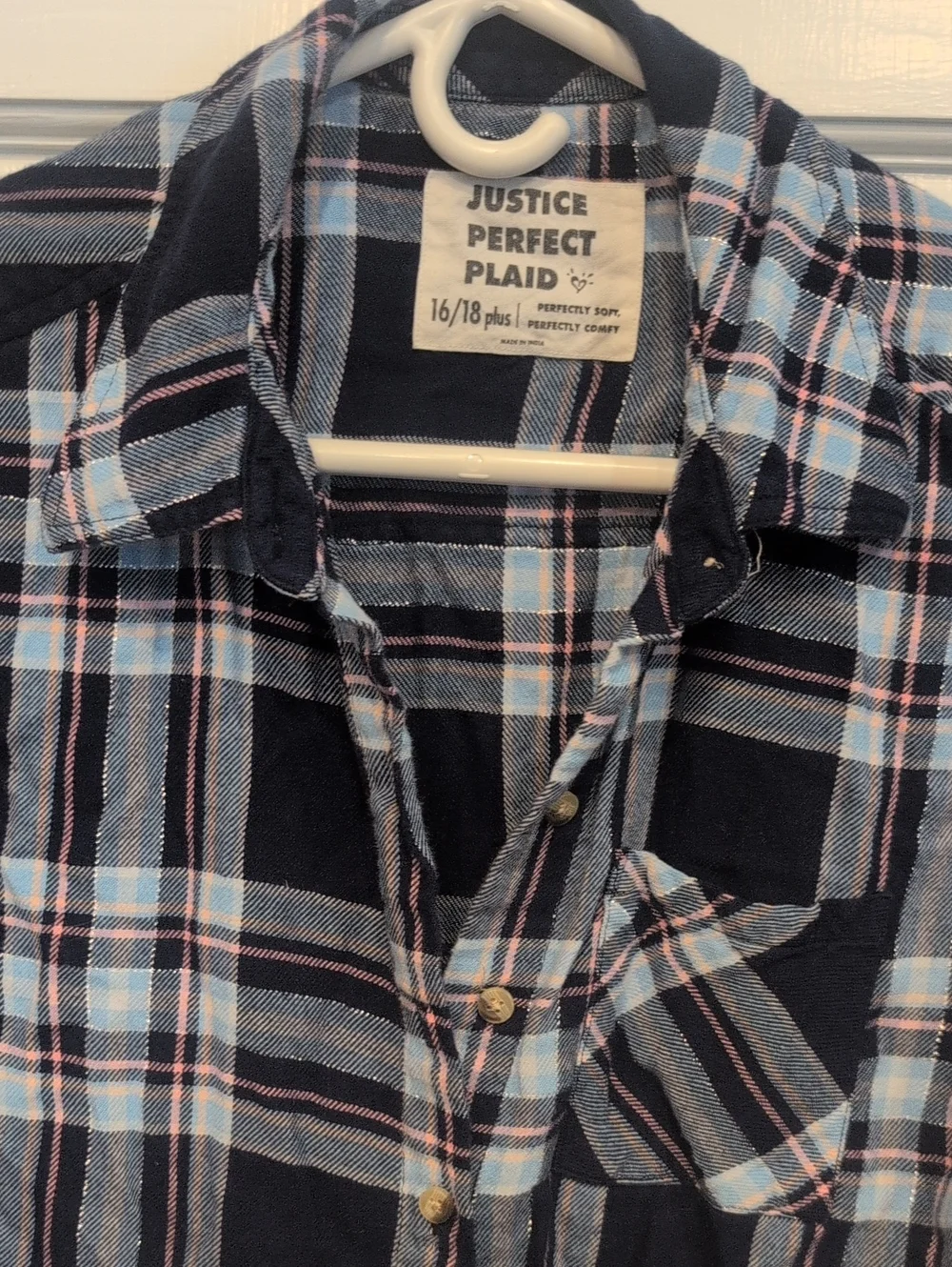 Justice Dark And Light Blue Plaid Button-Up Shirt
